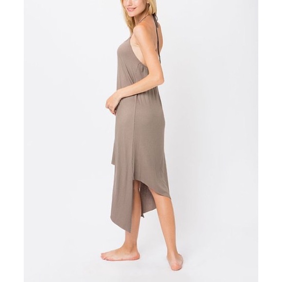 Cozy Casual Asymmetrical Hem Halter Dress in Brown, Sz. S - Picture 9 of 11